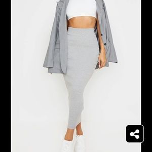 Grey Heavy Rib Bodycon Maxi Skirt
